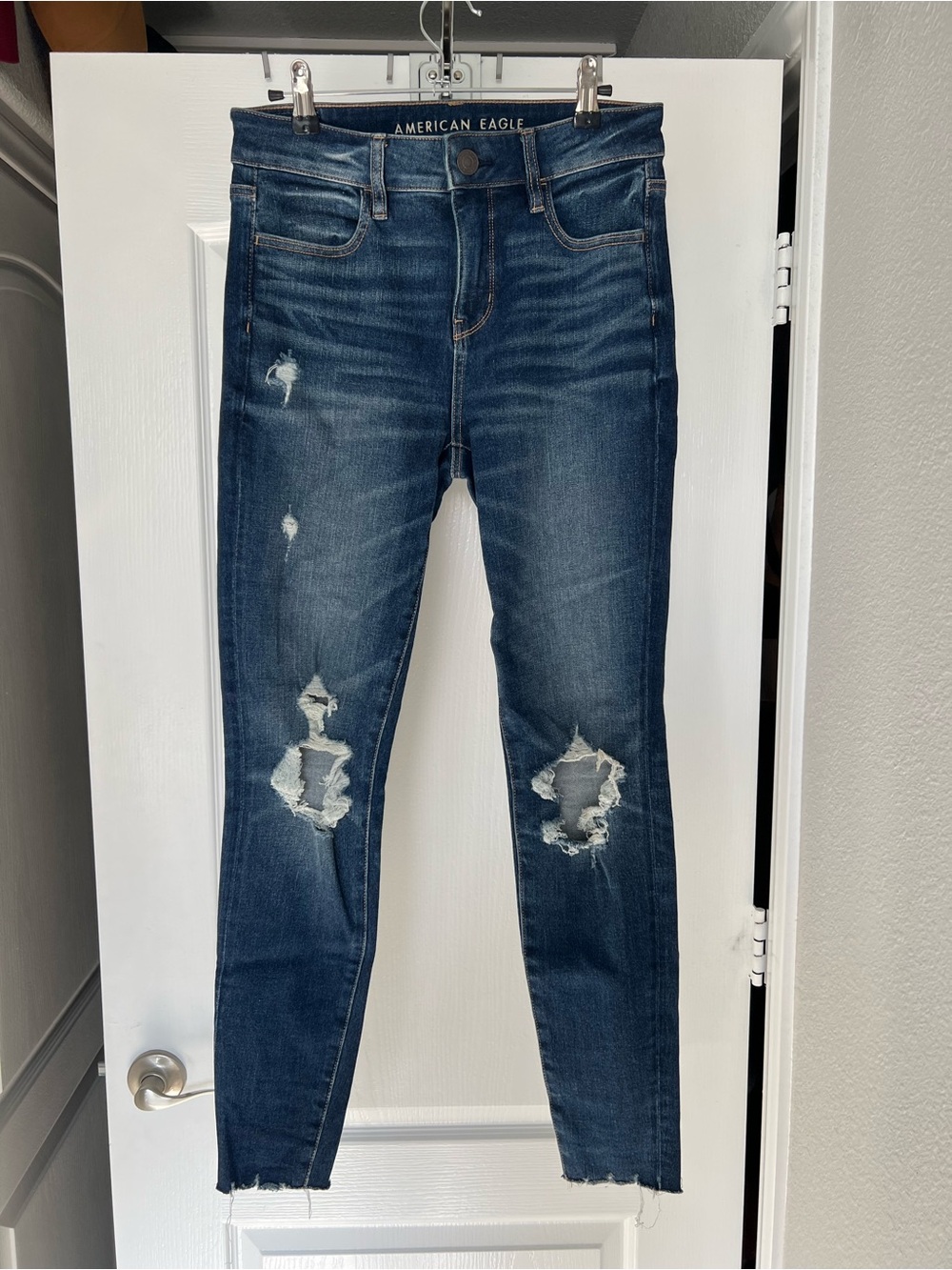American Eagle Outfitters Women's Distressed Hi Rise Skinny Jeans - Dark Blue